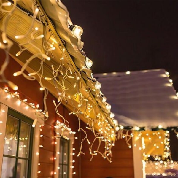 20m 600 LED Isregnlys til Julehave, Gardinlysstreng, Varmt Hvid