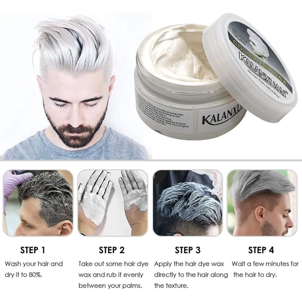 Midlertidig hårfargevoks, hvit hårfarging, hvit hårfargevoks frisyre farging leire, hårspray farge for menn kvinner umiddelbar styling hvit 100g