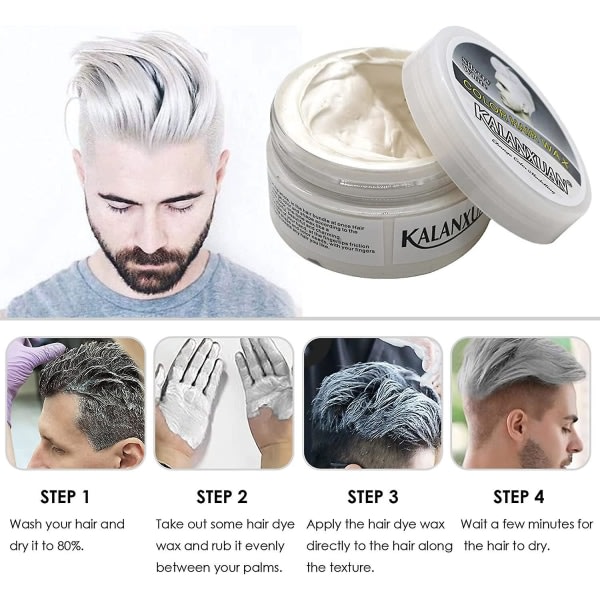 Tillfällig hårvaxfärg, vit hårfärgning, vit hårvax hårstilsfärgning lera, hårsprayfärg för män Kvinnor Omedelbar styling White 100g