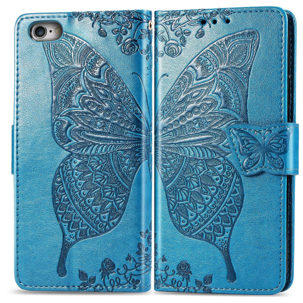 Yhteensopiva Iphone 6 Case Flip Cover Emboss Butterfly Soft Tpu Iskunkestävä Shell Slim - Sininen null none
