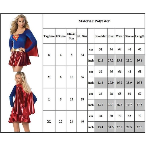 Supergirl tv-program Kostym Vuxna women Dc Superhjälteklänning Outfit Halloween Cosplay Party Dress Up Fuldt sæt L