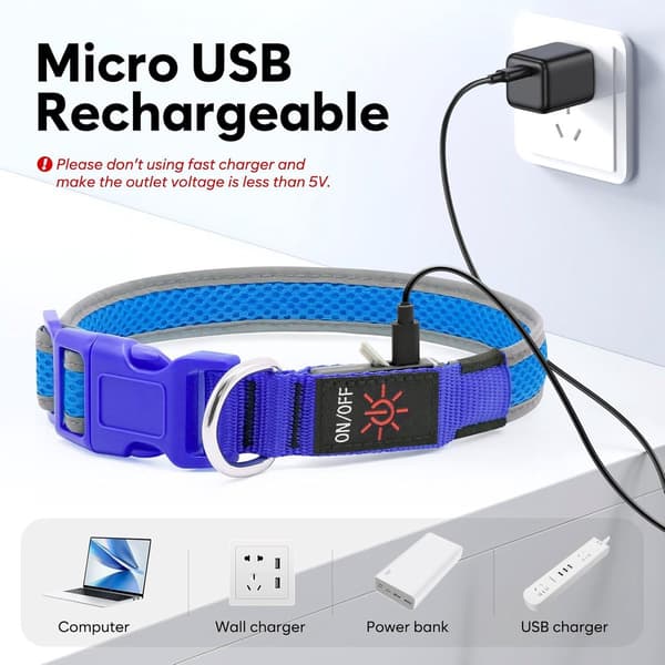 LED Dog Collar - Rechargeable Illuminated Collar USB - Strong Light for Night Walks