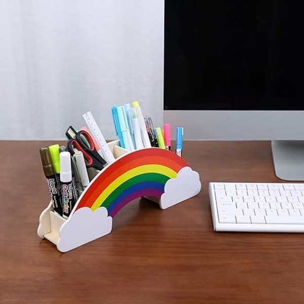 Regnbue pennholder / arrangør for DIY kreativ dekorasjon, av