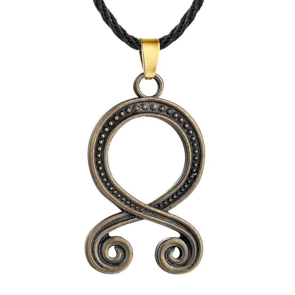 Trollkors Halsband för män Svart Läder Vikingar Skydd Pagan Norse Hänge Svensk Folklore Amulett Smycken Present Röd-brun
