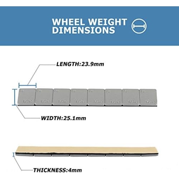 EZISOE 1/4 Oz sort selvhæftende hjulvikter, bilar, lastbilar, stadsjeepar, motorcykler, lågprofil (72 Oz-pack) 1\/2OZ-Gray(72 OZ Pack) Grå