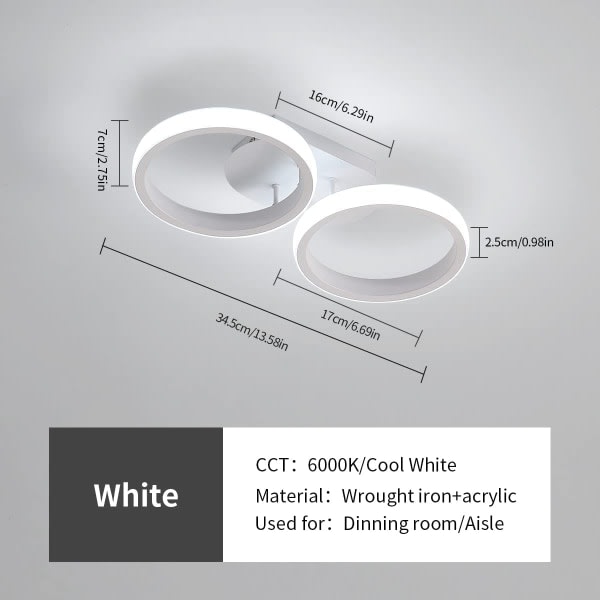 CDQ LED-kattovalaisin, 2 rengasta 22W 1650LM, kylmä valkoinen, 6000-6500K