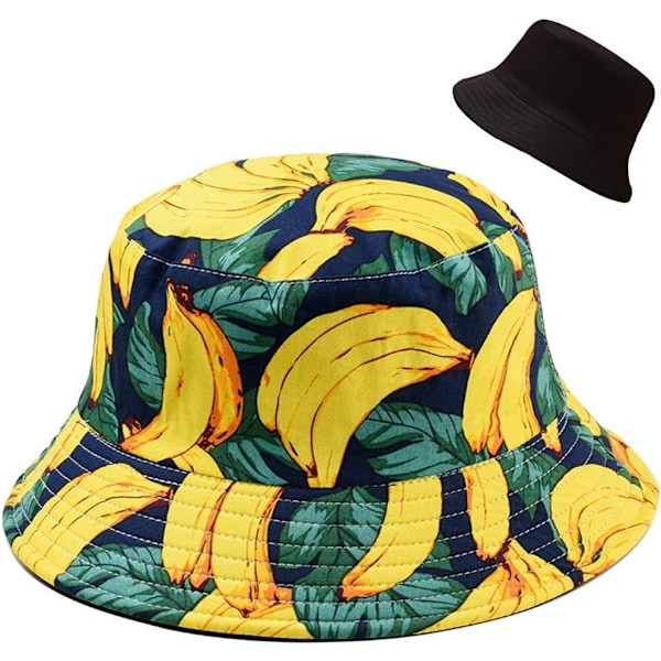 Söt bucket hat strandfiskarhattar för kvinnor, vändbar dubbelsidig användning Banana