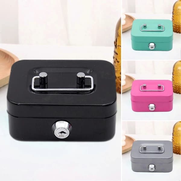 Piggy Bank with Lock and Key Portable Lockable Mini Safe Money Box Security Lock Safe Compartment Coin Box Change Storage Container Black Black
