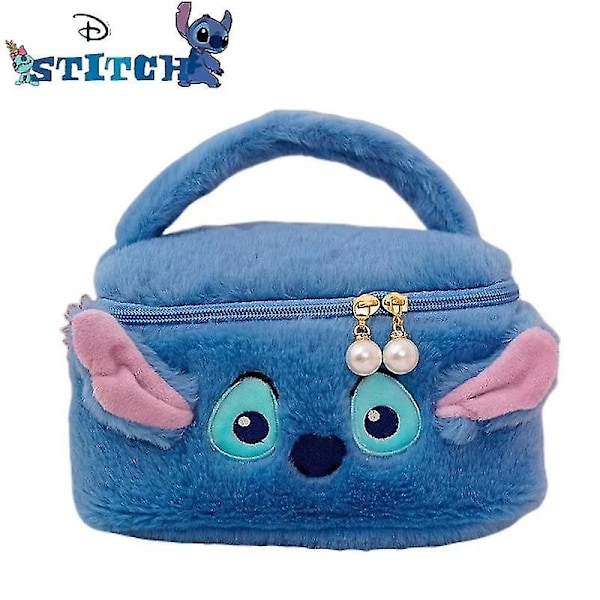 Anime Stitch Sminkväska Stor Kapacitet Makeup Förvaring Väska Box Bärbar Cartoon Karaktär Plysch Handväska Flickpresent A