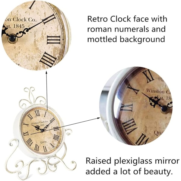 Bordsklockor 28 cm Höjd Tyst, icke tickande romersk retrokonst Skrivbordsklocka for kontor i stue med soverommet (koppar)