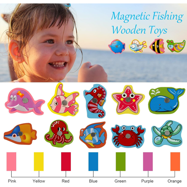 Träleksaker Fiskespel, Montessori-spel för barn 2 år
