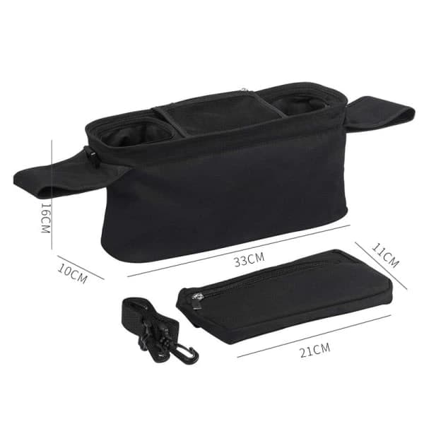 Black, Stroller Organizer, Universal Stroller Storage Bag with 2 Cup Holders, Insulated Bottle Pocket, Large Phone Pocket & More