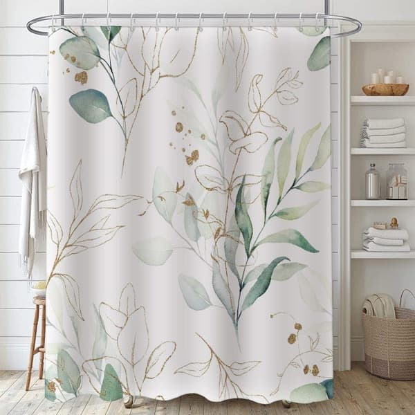 Duschdraperi med Eukalyptusblad – 180x180 cm, Textil i Polyester, Mögelresistent & Vattenavvisande_TF_TF