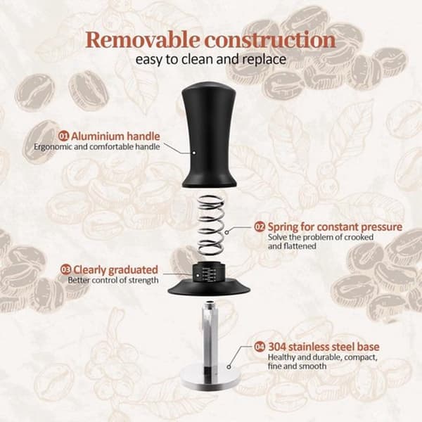 Kaffe- og espressostamper - ø 51 mm - Stamper for pressing av malt kaffe - Pressing av malt kaffe - Laget av rustfritt stål - Kaffedispenser ...