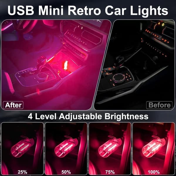 2 stk. USB Bilbelysning Retro Touch Interiørlamper Mini Belysning (Pink)_TF_TF