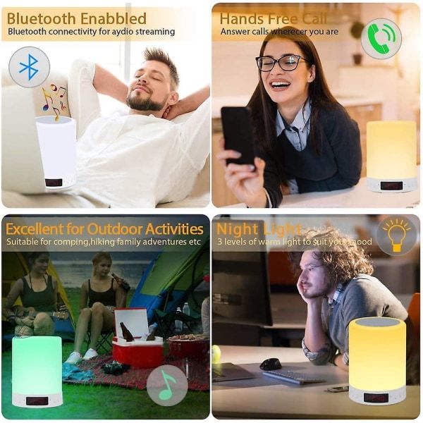 Bluetooth-högtalarlampa. Touch-sensor nattlampa Sänglampa med väckarklocka