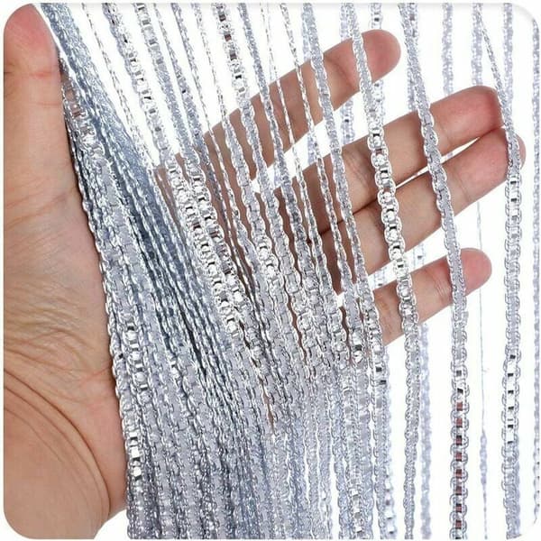 White Sequin Mosquito Net Curtain - 100x200 cm - Polyester with Silver Thread - Decorative Door Curtain Against Insects