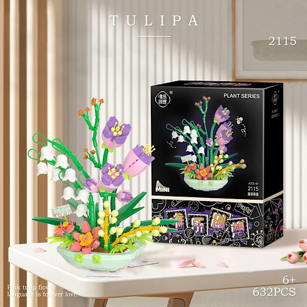Narcissblomma Rakennuspalikat Ruukkukasvi Bonsai Palikat Lelut Kodin sisustus DIY Kukkapalat Palapelit Lelut Lapsille Tytöille Lahja 2113