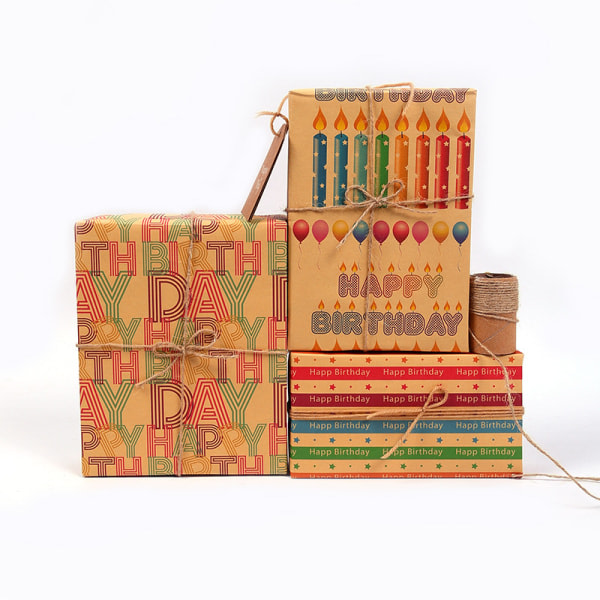 Grattis på födelsedagen Kraftpapper, Retro presentförpackning, presentförpackning