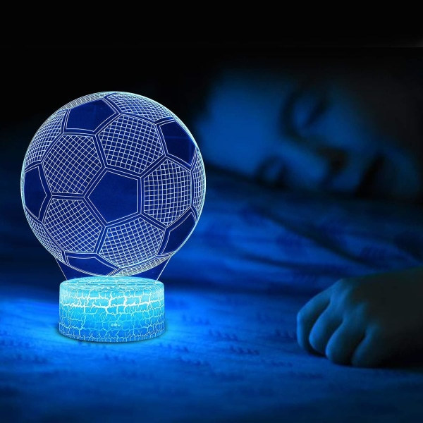 Fotball 3D nattlampa for gutter, 3D optisk illusjonslampe, dimbar 3D nattlampe med 16 fargeendringer og fjernkontroll, bursdag og jul G