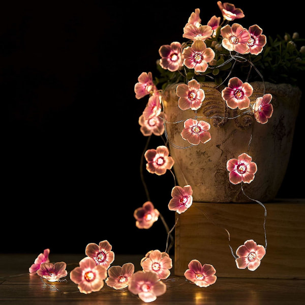LED-koppartrådslys, rosa blomsterlys, udendørs
