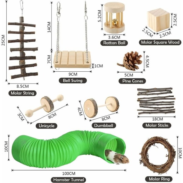 Dværgkaninlegetøj (12 stykker), hamsterlegetøj af naturligt træ