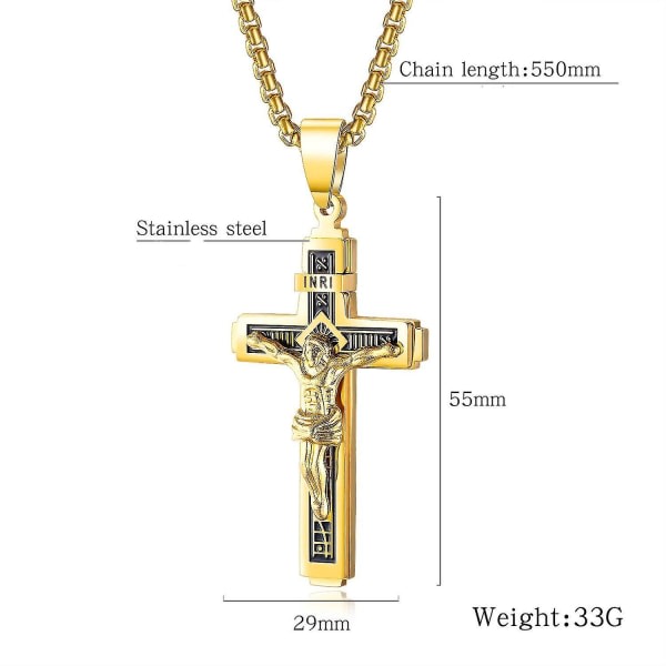 Trendigt Retro Inri Cross Jesus Halsband Hänge För Män Pojke Rostfritt stål Kedjelänk Bön Halsband Religiösa Smycken Gåvor Silver