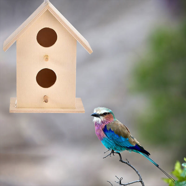 Hängande fågelholk i trä fågelhus for trädgårdsdekorationer utendørs
