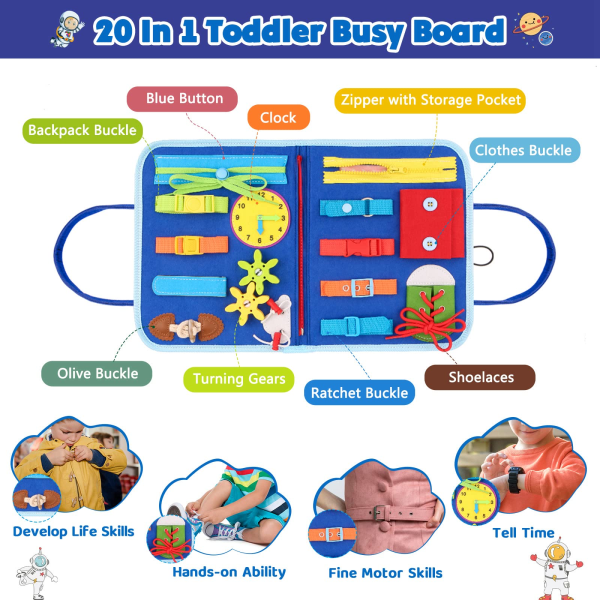 CDQ 20 i 1 Småbarnsleksaker Sensoriska Leksaker Aktivitetstavla för lärande