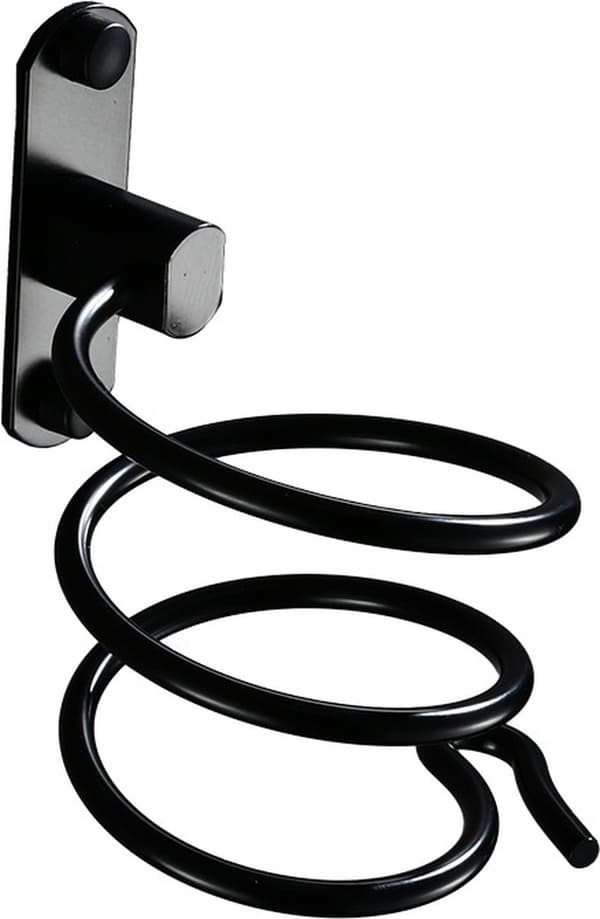 Väggmonterad universal hårtorkhållare - 120x95x95 mm - Svart aluminium - För alla hårtorkar - Badrumstillbehör
