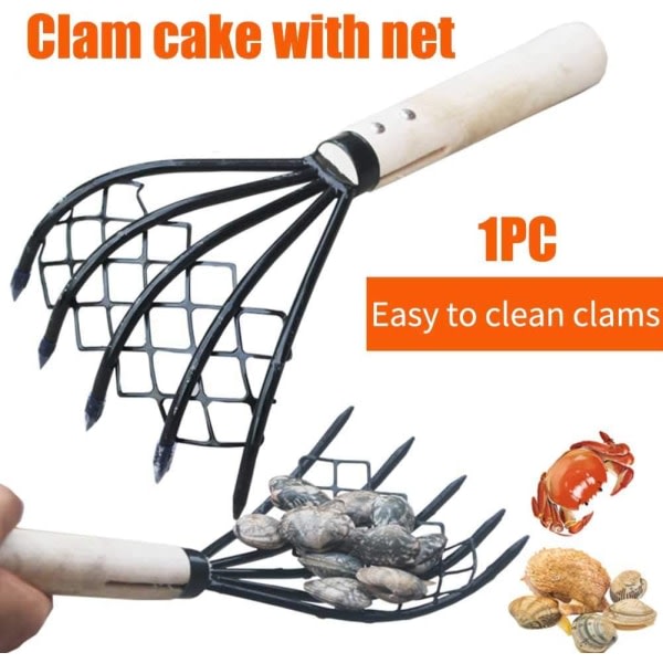 Clam Rake Conch Trädgård med nätverktyg 5 klo strandtillbehör Shell Hem höggaffel Användbart gräva Skaldjur Trähandtag