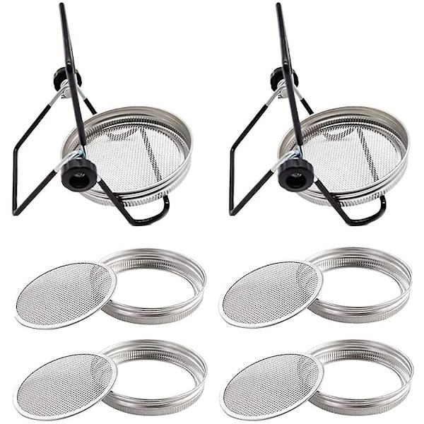 4 stk. Mason Jar-lås, 4 stk. Spireglas-stativ, Rustfrit stålsi, Spirestativ Foldbart Justerbart