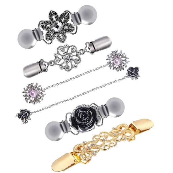 6 stk Retro Cardigan Clip Trøje Krave Blomster Mønster Clips