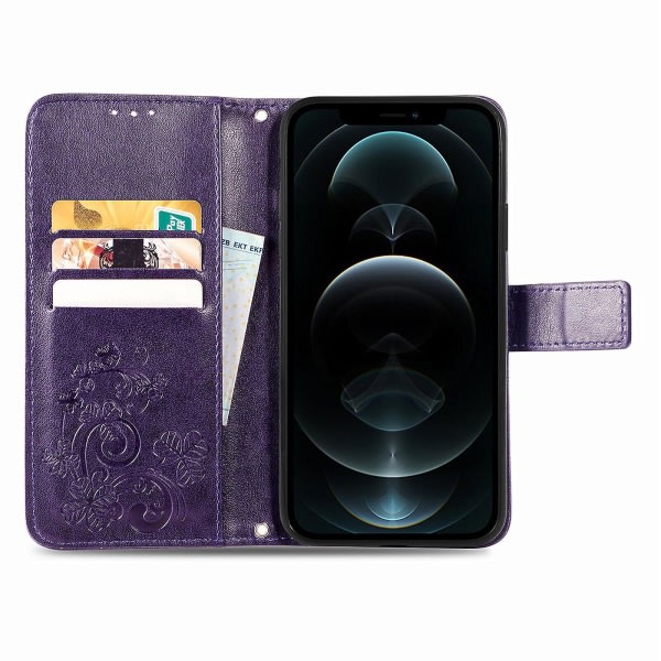 Case till Iphone 11 Pro Max Cover Plånbok Clover Präglat skyddande läder Phone case Magnetisk - Violet C5 A