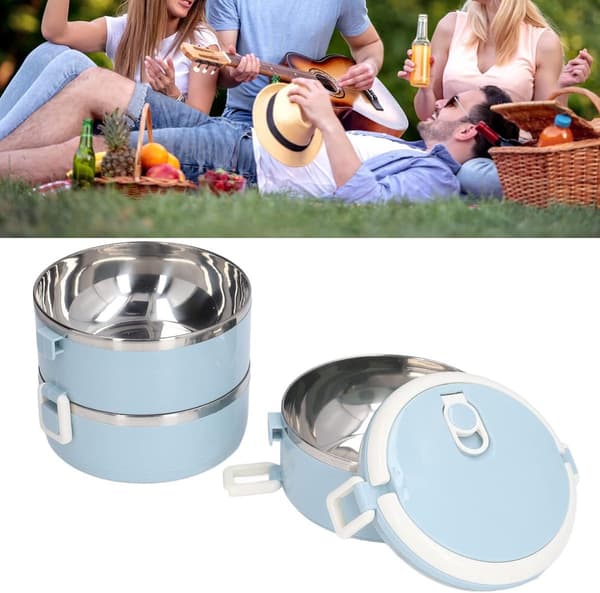 Matboks, 3-lags isolert 304 rustfritt stål med rom, 2100 ml, for voksne og barn, kontor, camping, lyseblå