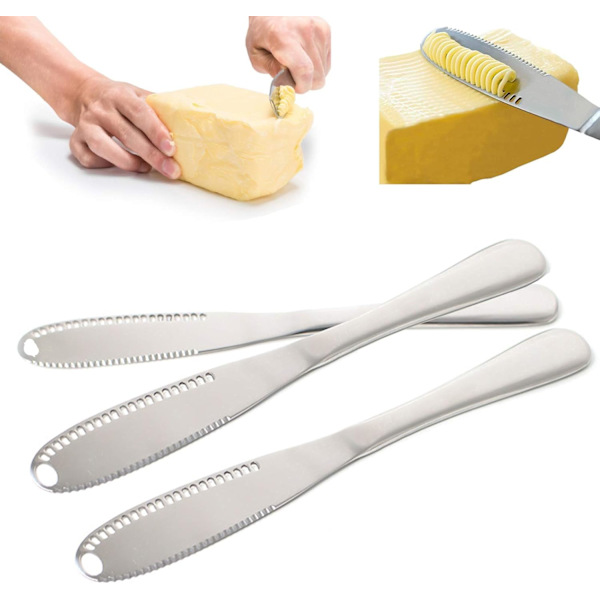 Sett med 3 smørkniver i rustfritt stål