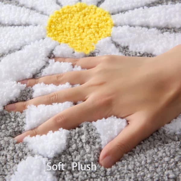 Beige & Grey-White Bathroom Mat with White Floral Pattern, 40 x 60 cm - Non-Slip, Soft Microfiber, Machine Washable & Durable Grey and White Grey and White