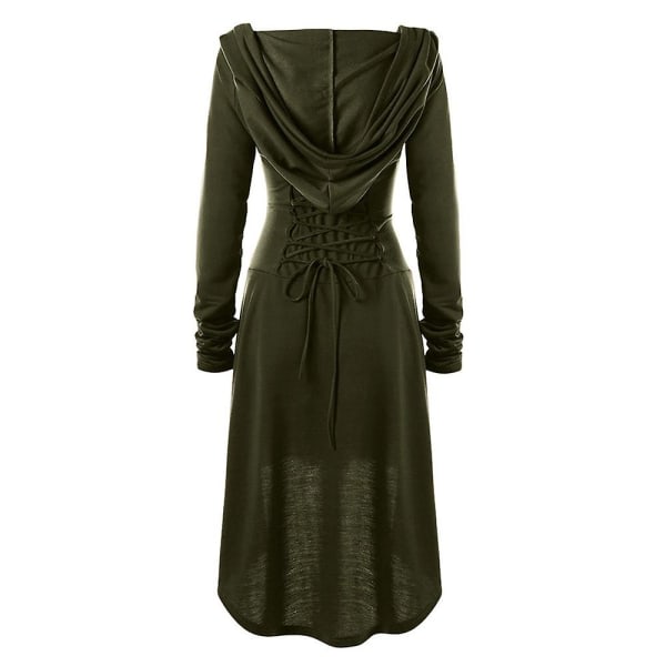 Renässansdräkt för damer, vintage gotisk huvdräkt massiv lång luvtröja klänning med snörning L Grey