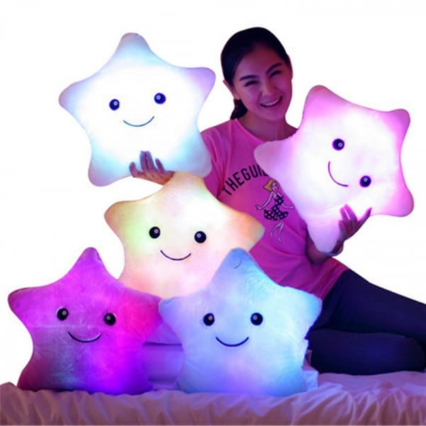 Plush LED Lekegave Stjernekudde Lysende Glow Stuff Leksaker Lys Barn Bursdag Jul Hvit 24cmX22cm