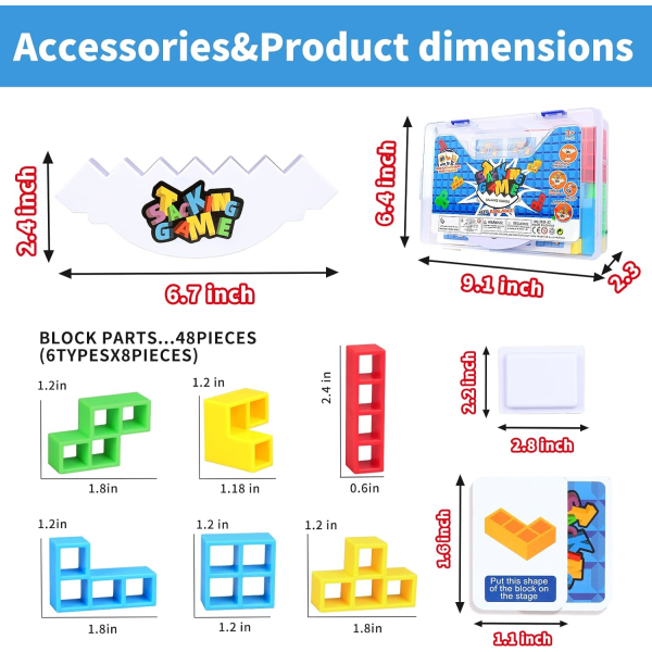 48 PCS Tetra Tower-spill for voksne og barn, Stack Attack Brettspill for familiens reiseselskap, 2 spillere Balanse Staplingsleke