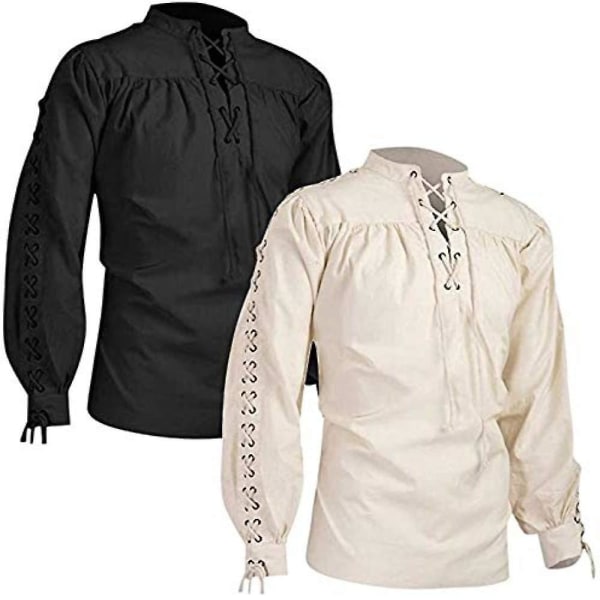 Keskiaikainen paita miehille Tunika Viking Pirate Costume Goottilaiset vaatteet Miehet Vintage paita Volang Halsnauha Kiristysnauha Knight Coffee XL zdq