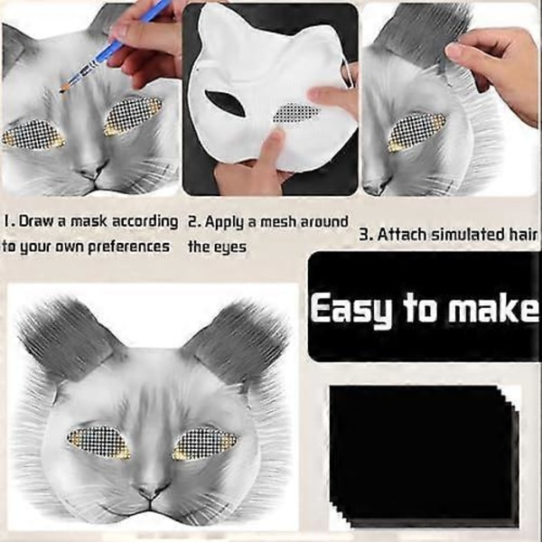 Kattemaske med pels og netøje, tomme papmasker til DIY, hvide malepapmasker, kattemaske til DIY Halloween Mardi Gras-fest Pig-29pcs