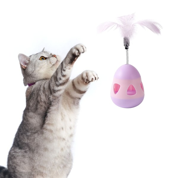 Kattegodbid Dispenser Legetøj med Fjeder Interaktivt Forhindrer Væltning Kat Langsom Foder Puzzlespil Pink Purple