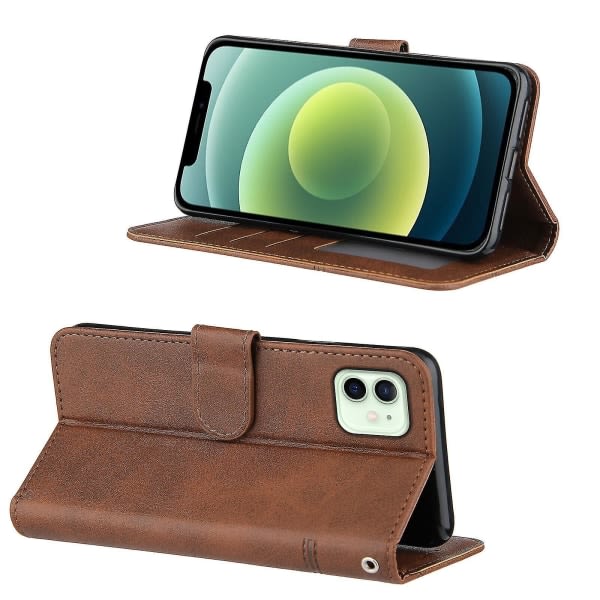 Yhteensopiva Iphone 11 Case Läder Folio Cover Magnetic Premium Etui Coque - Braun null none
