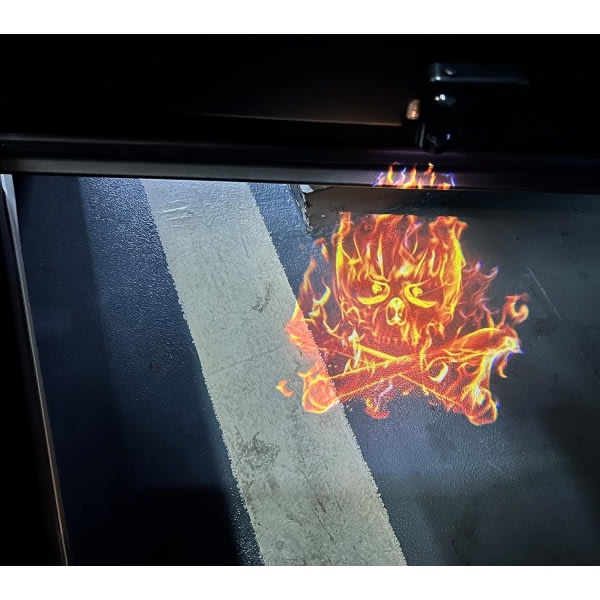 2. Led bildörr Välkomstljus för X Fire Skull Logotyp Symbol Projektorlampor Ghost Shadow Light