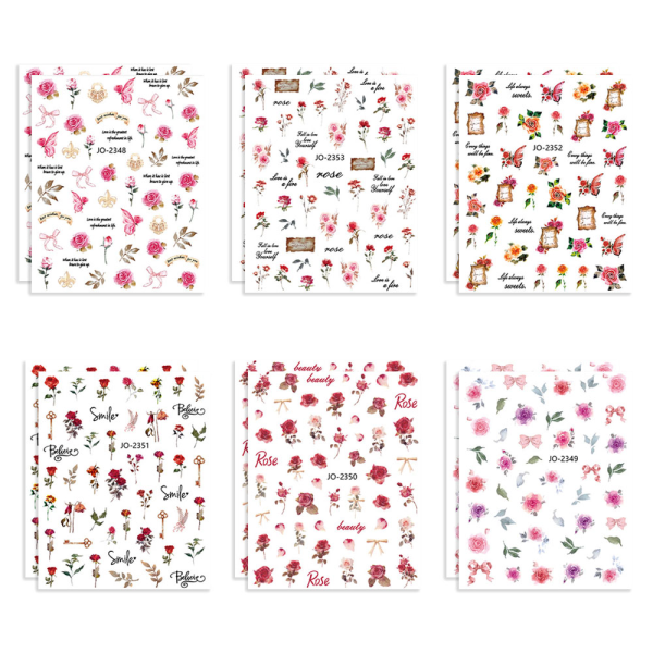 Blomster Nail Art Stickers Dekaler 12 ark självhäftande negle