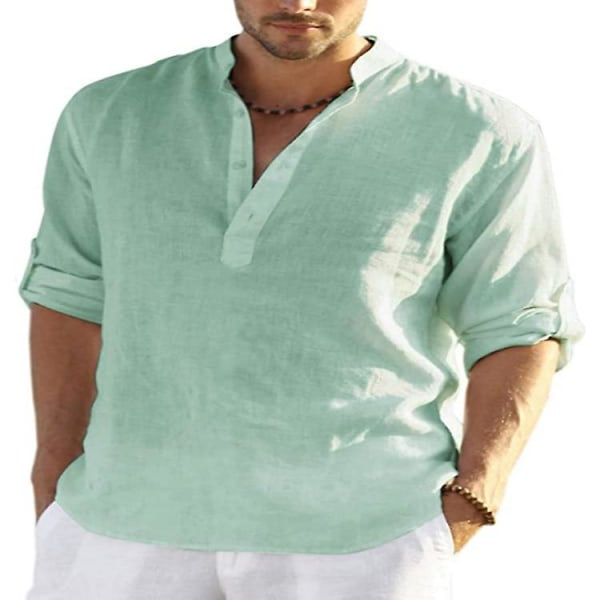 Langarmet linsskjorte for menn, casual i bomull og lin, S-5xl topp, Ny design gratis frakt_p green 4XL zdq