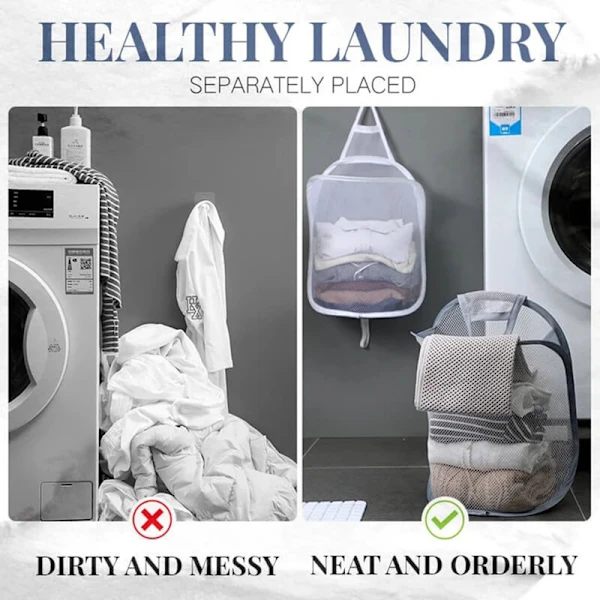 Hanging Laundry Hamper, Foldable, Wall Mounted, Mesh Bathroom Laundry Basket, Visible, Large Open Top, Easy Access for Room, Grey Gray
