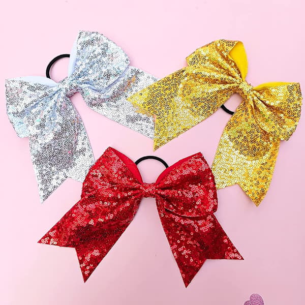 Glitter Cheer Rosett Elastiska Hårband Flickor 8  \" Jul Glittrande Röd Guld Silver_tfrf