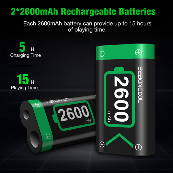 CDQ 2x2600 mAh uppladdningsbart batteripaket Xbox batteriladdare 13*8*3,2cm